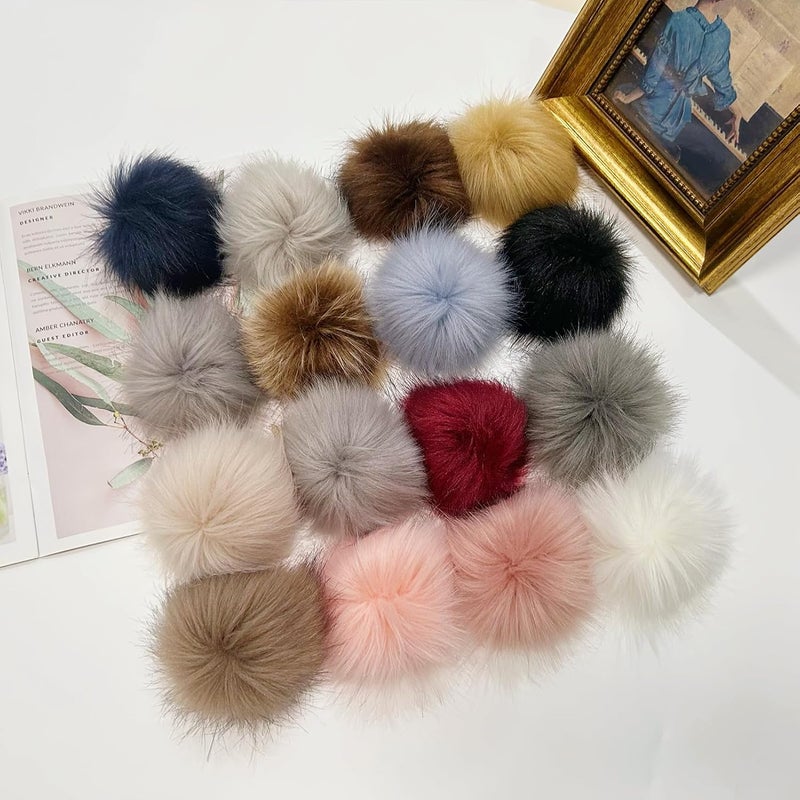 Allruyee 32 Pieces Pom Pom Faux Fur Pom Pom for Hats, Keychains, Scarves, Gloves & Bags Accessories with Elastic Loop, 16 Colours - Image 5